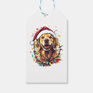 Golden Retriever Funny dog Christmas Santa Hat lig Presentetikett