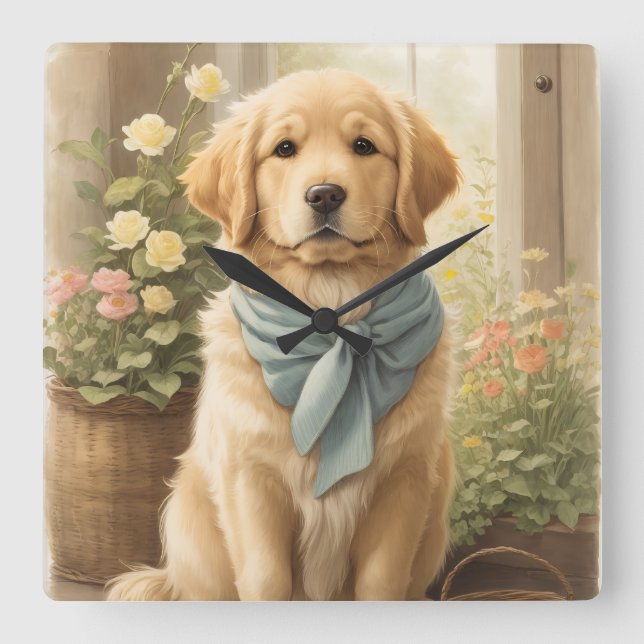 Golden Retriever Fyrkantig Klocka (Framsida)