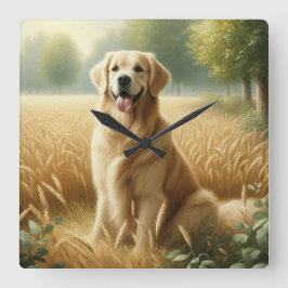 Golden Retriever Fyrkantig Klocka