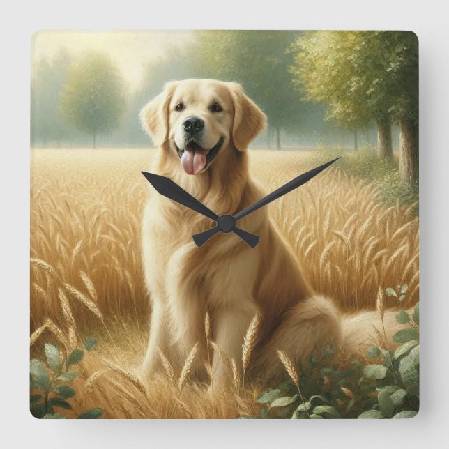 Golden Retriever Fyrkantig Klocka (Framsida)