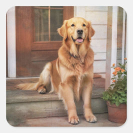 Golden Retriever Fyrkantigt Klistermärke