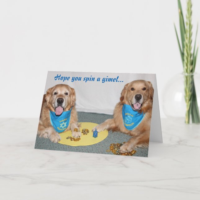 Golden Retriever Game of Dreidel Hanukkah Helgkort (Framsida)