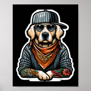 Golden Retriever Gangsta Costume Tattoo Hundägare Poster