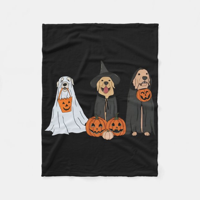 Golden Retriever Ghost Halloween Bus eller godis D Fleecefilt (Framsidan)