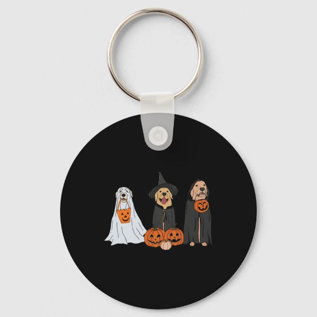 Golden Retriever Ghost Halloween Bus eller godis D Nyckelring (Framsida)