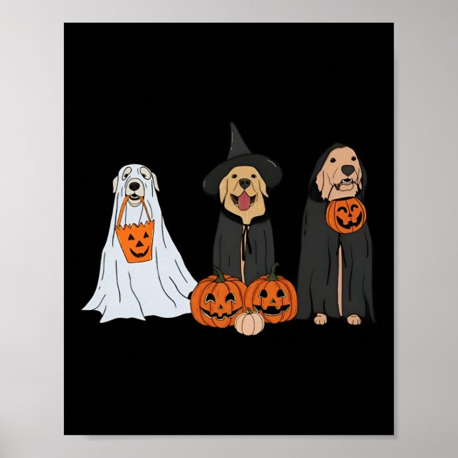 Golden Retriever Ghost Halloween Bus eller godis D Poster (Framsidan)