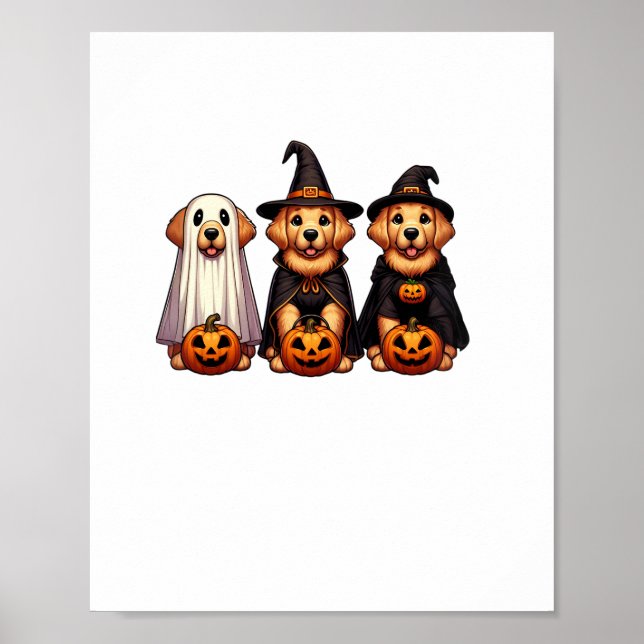 Golden Retriever Ghost Halloween Bus eller godis D Poster (Framsidan)