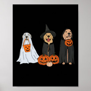 Golden Retriever Ghost Halloween Bus eller godis D Poster