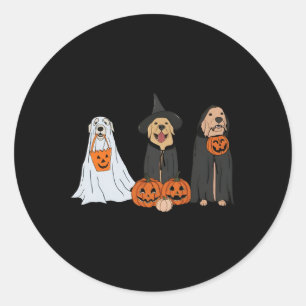 Golden Retriever Ghost Halloween Bus eller godis D Runt Klistermärke