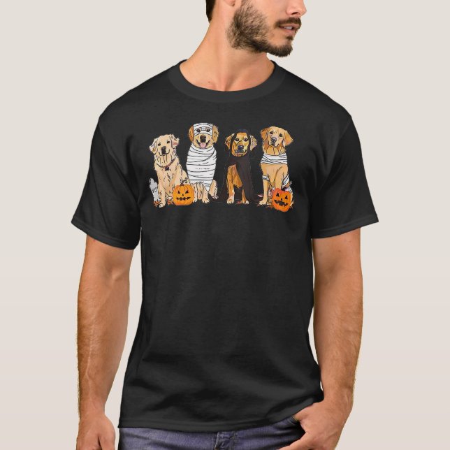 Golden Retriever Ghost Halloween Trick Or Treat Do T Shirt (Framsida)