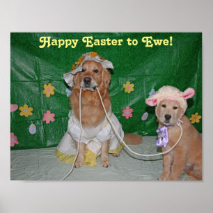 Golden Retriever Girl and Lamb Glad påsk to Ewe Poster