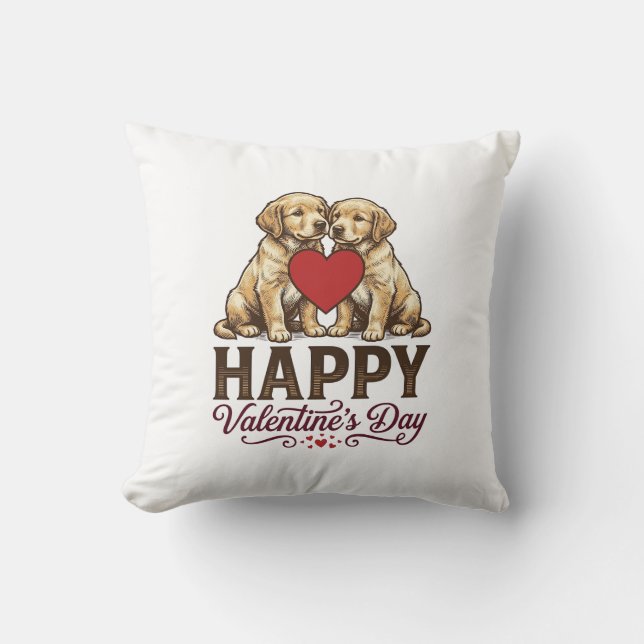 Golden Retriever God Alla Hjärtans Dag Kudde (Framsida)