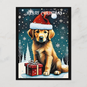 Golden Retriever God jul Santa Hund Helgdag Vykort