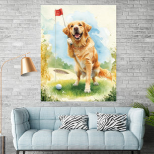 Golden Retriever Golf Vattenfärg Poster 