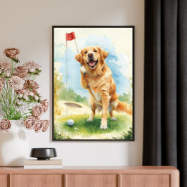 Golden Retriever Golf Vattenfärg Poster Canvastryck