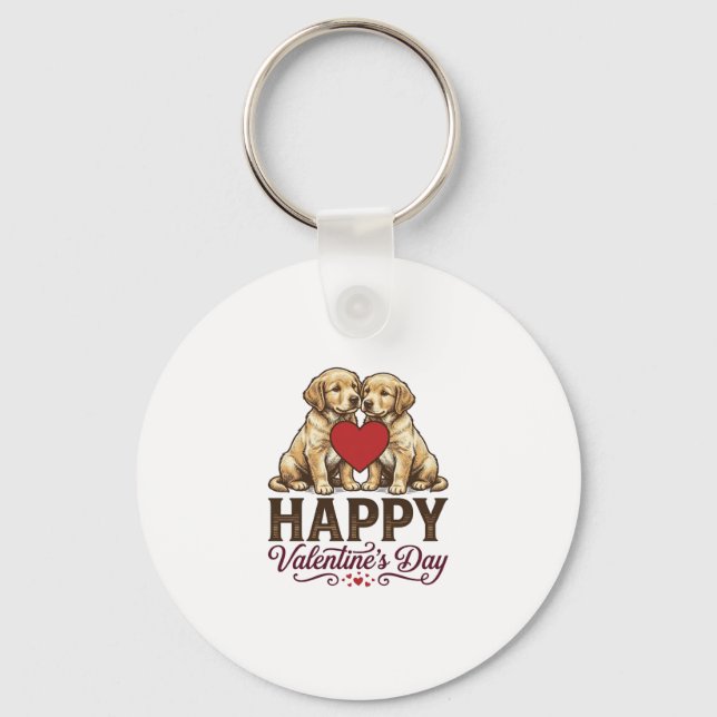 Golden Retriever Gott Alla Hjärtans Dag Nyckelring (Framsida)