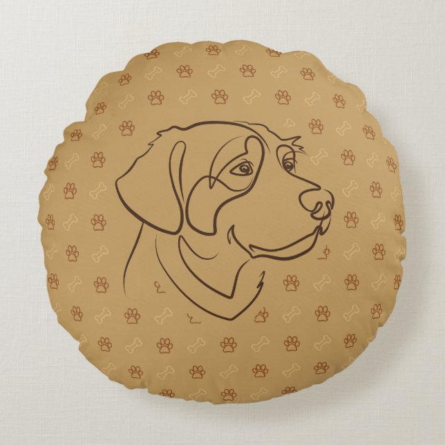 Golden Retriever Guldmönster Rund Kudde (Framsidan)