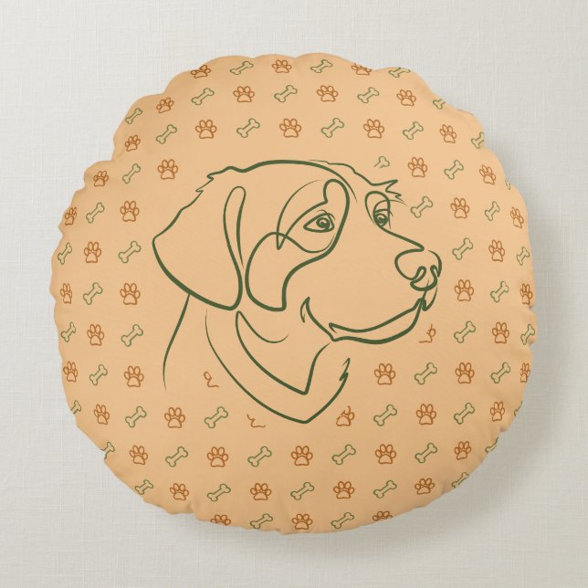 Golden Retriever Guldmönster Rund Kudde (Framsidan)
