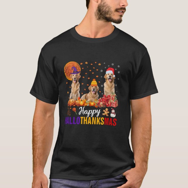 Golden Retriever Hallothanksmas Halloween Thanksgi T Shirt (Framsida)