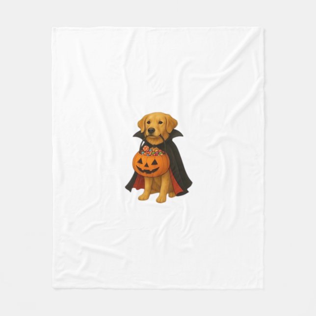 Golden Retriever Halloween-Hund med Pumpkin Candy Fleecefilt (Framsidan)