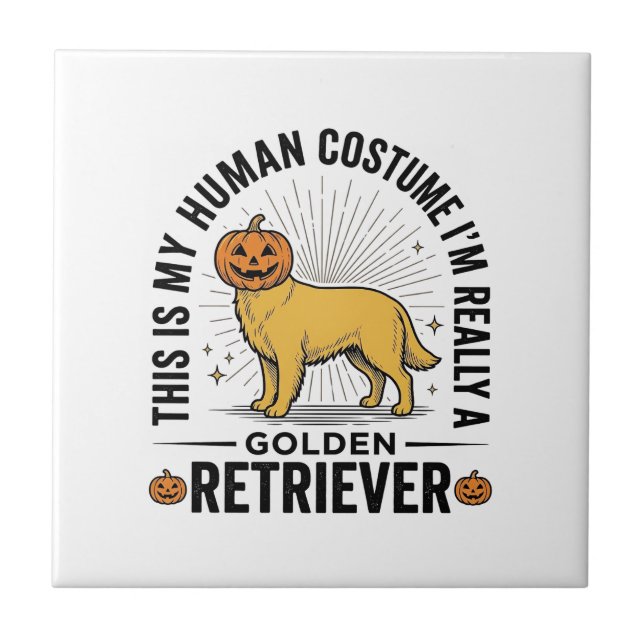 Golden Retriever Halloween Pumpa Kostym Design_ Kakelplatta (Framsidan)