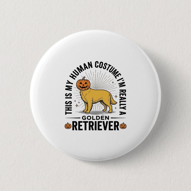 Golden Retriever Halloween Pumpa Kostym Design_ Knapp (Framsida)