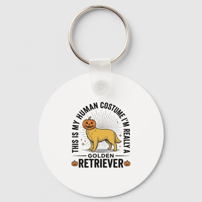 Golden Retriever Halloween Pumpa Kostym Design_ Nyckelring (Framsida)