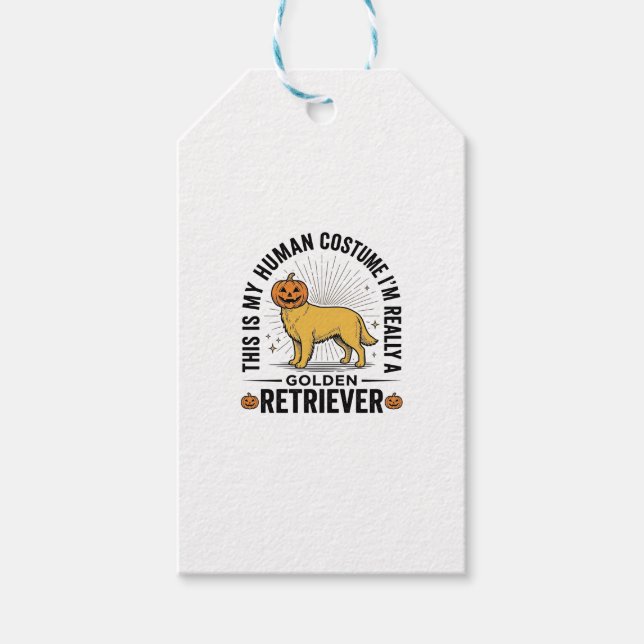 Golden Retriever Halloween Pumpa Kostym Design_ Presentetikett (Framsidan)