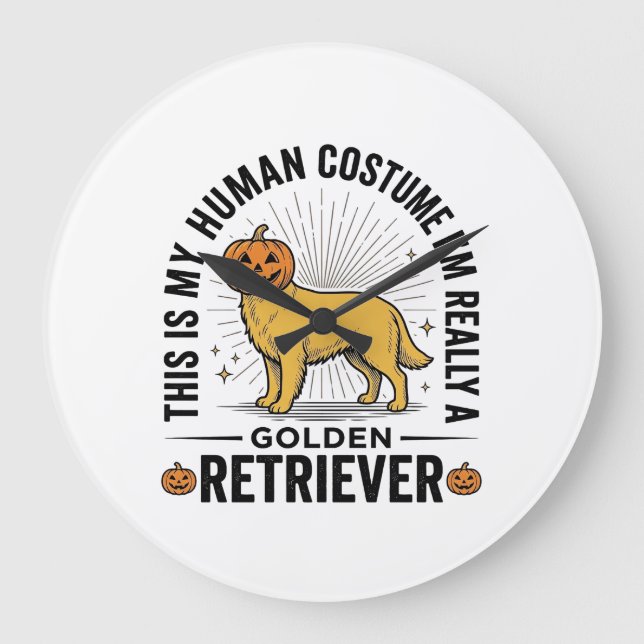 Golden Retriever Halloween Pumpa Kostym Design_ Stor Klocka (Framsida)