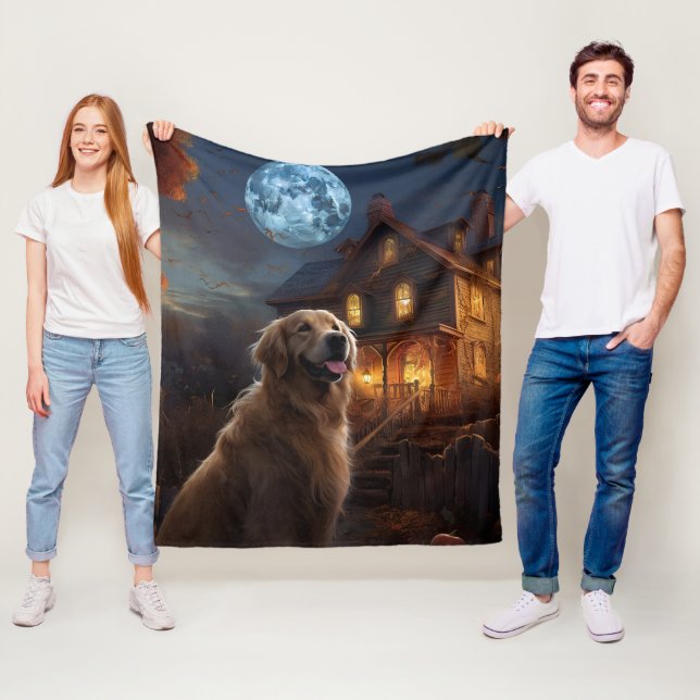 Golden Retriever Halloween Skräckinjagande Fleecefilt (På plats)