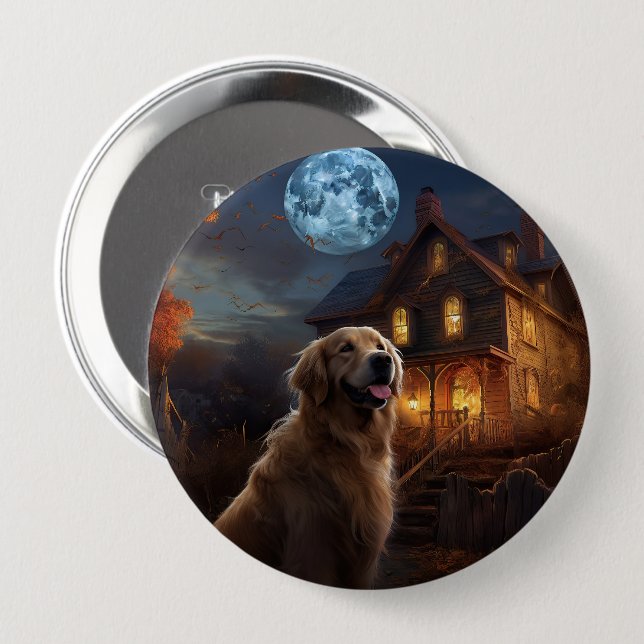 Golden Retriever Halloween Skräckinjagande Knapp (Framsida & baksida)