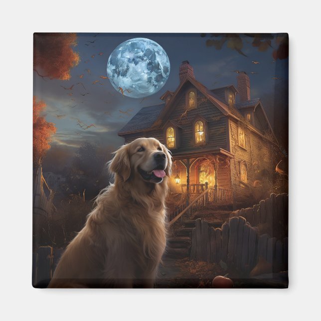 Golden Retriever Halloween Skräckinjagande Magnet (Framsidan)