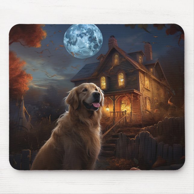 Golden Retriever Halloween Skräckinjagande Musmatta (Framsidan)