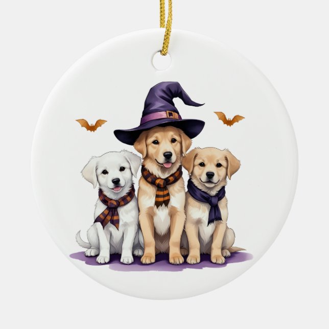 Golden Retriever Halloween Spooky Hund Halloween Julgransprydnad Keramik (Framsidan)