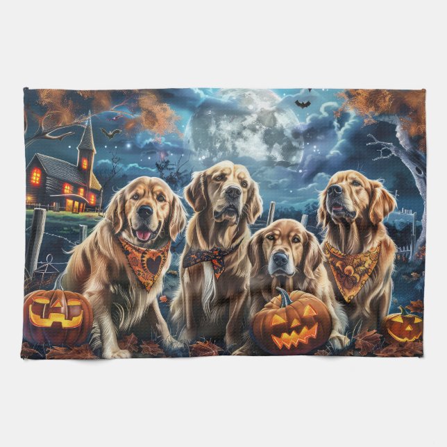 Golden Retriever Halloween Spooky Kökshandduk (Horisontell)