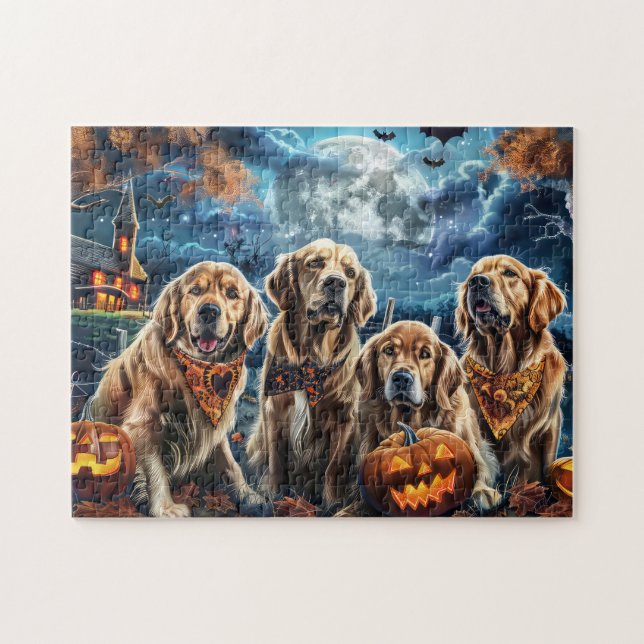 Golden Retriever Halloween Spooky Pussel (Horisontell)