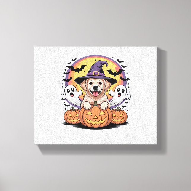 Golden Retriever Halloween Witch Hund Classic T-Sh Canvastryck (Framsida)