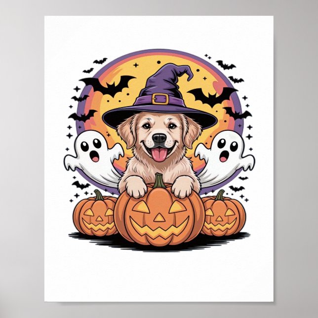 Golden Retriever Halloween Witch Hund Classic T-Sh Poster (Framsidan)