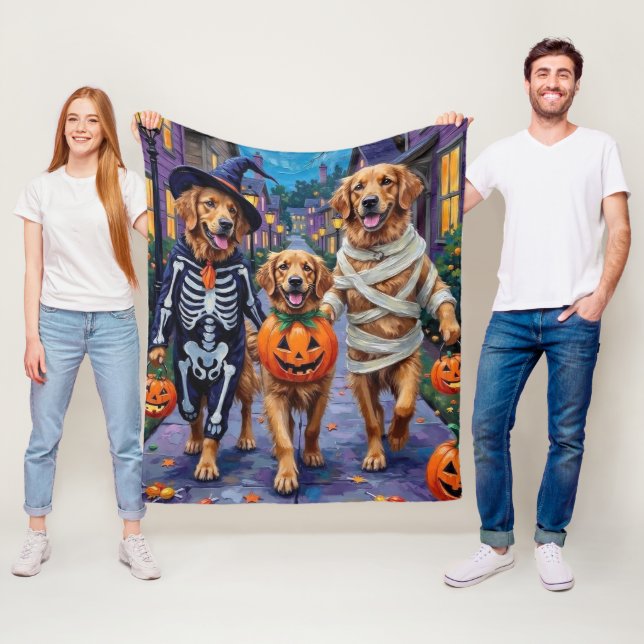 Golden Retriever Halloweenkul Fleecefilt (På plats)