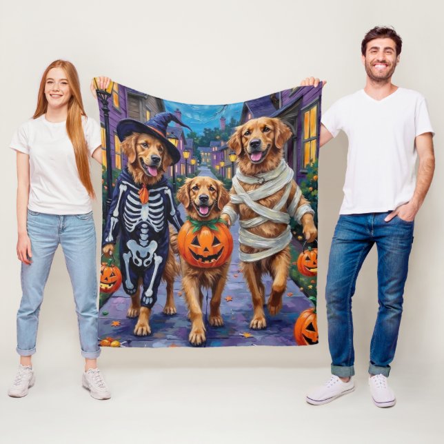 Golden Retriever Halloweenkul Fleecefilt (På plats)