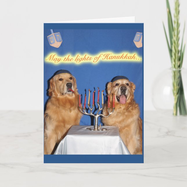 Golden Retriever Hanukkah Menorah Lighting Helgkort (Framsida)