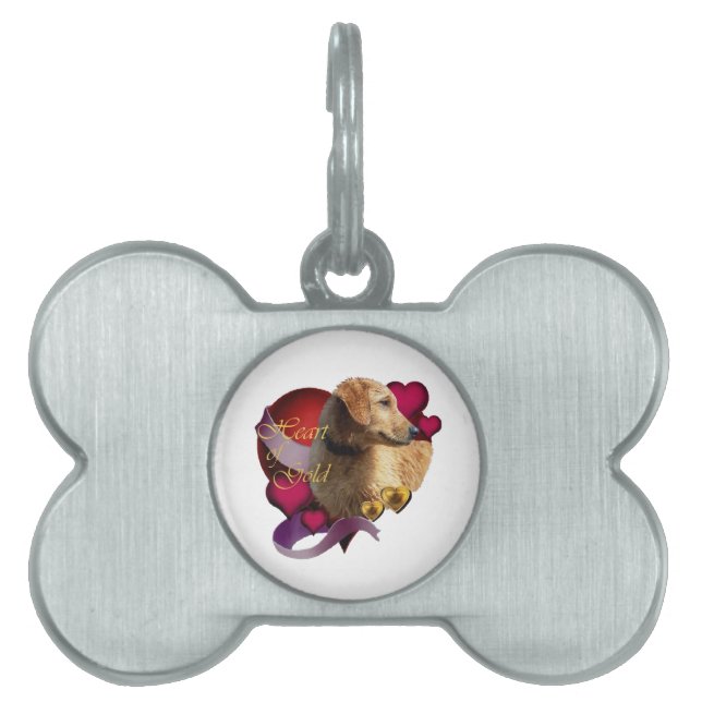 Golden Retriever Heart of Guld Namnbricka Husdjur (Framsidan)