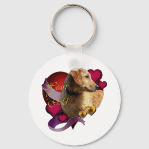 Golden Retriever Heart of Guld Nyckelring