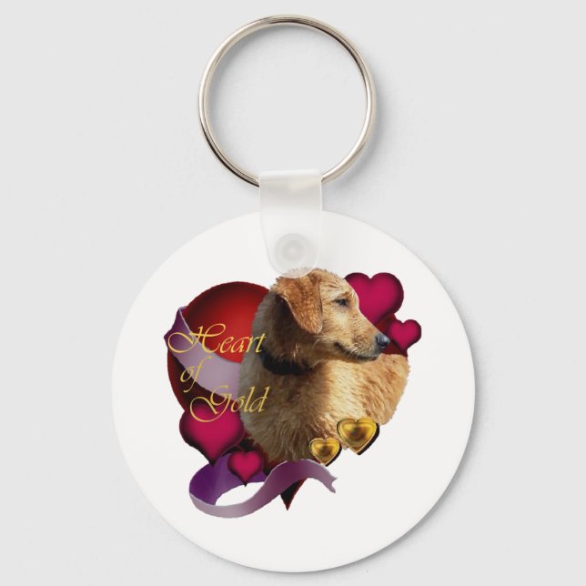 Golden Retriever Heart of Guld Nyckelring (Framsida)