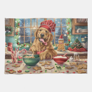 Golden Retriever Helgdag Baking: God jul Kökshandduk
