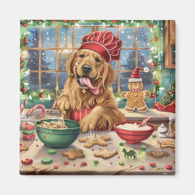 Golden Retriever Helgdag Baking: God jul Magnet (Framsidan)