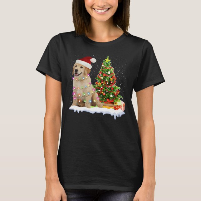 Golden Retriever-Helgdagar med julljus T Shirt (Framsida)