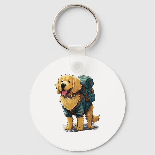 Golden Retriever Hiking and Camping Nyckelring (Framsida)