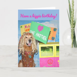 Golden Retriever Hippie Birthday Kort