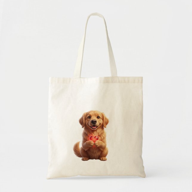 Golden Retriever Hjärtväskor Tygkasse (Framsidan)